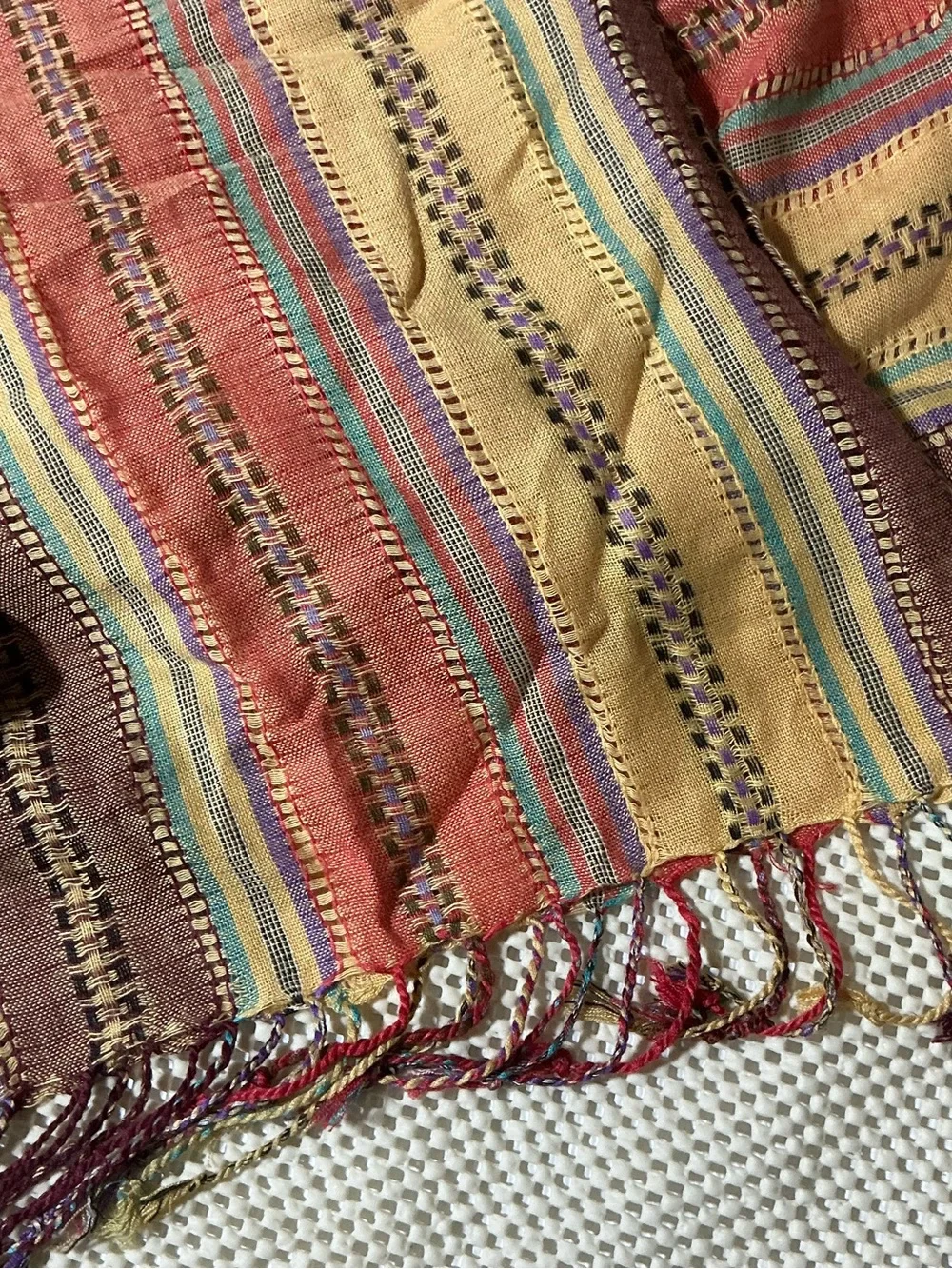 Boho Woven Striped Fringe Shawl Wrap Scarf Multicolor 26x72 Lightweight